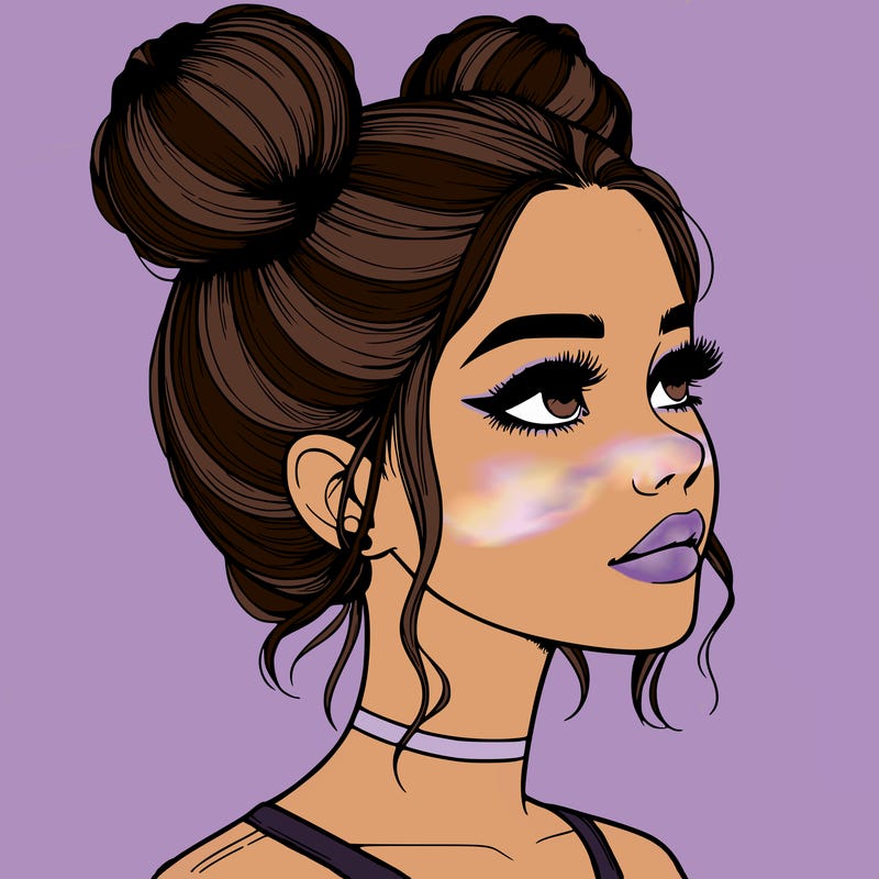 realistic girl with buns on the top of her head