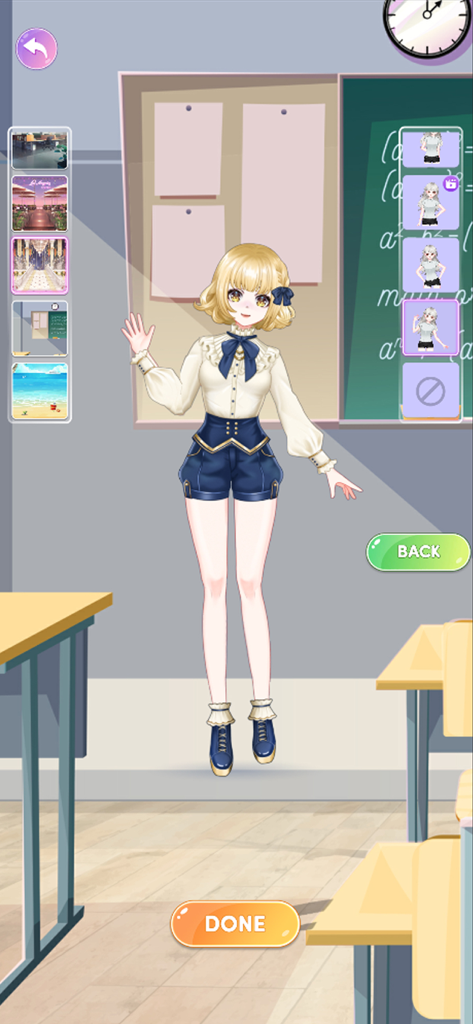 Magic Fashion: Doll Dressup - An anime girl in a school uniform posing in a classroom setting