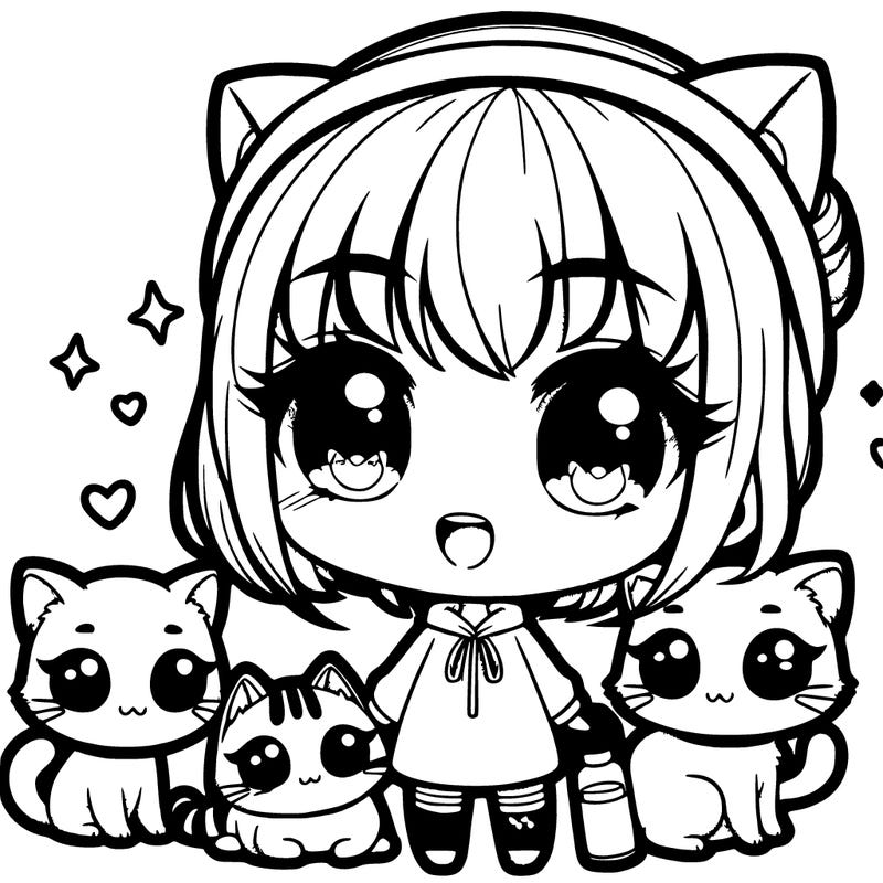 chibi gurl with her cats
