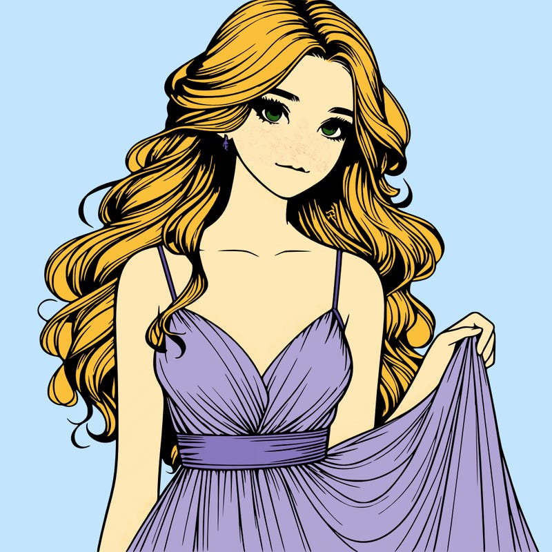 realistic girl in flowy silky prom dress