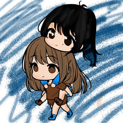 chibi girl giving a piggyback to a other chibi girl