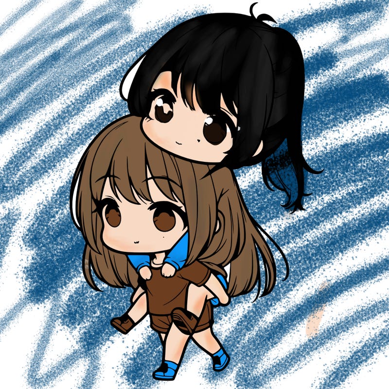 chibi girl giving a piggyback to a other chibi girl