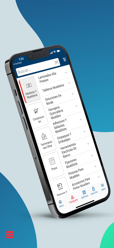 Imperial App - Iphone displaying the category selection menu of the Imperial App for construction and carpentry supplies