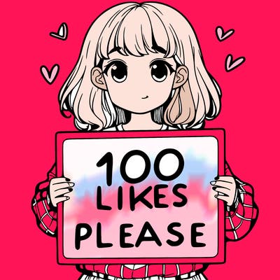 a girl holding a sign saying 100 likes please