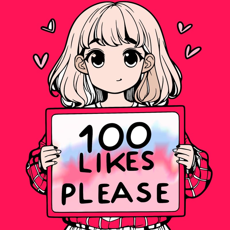 a girl holding a sign saying 100 likes please