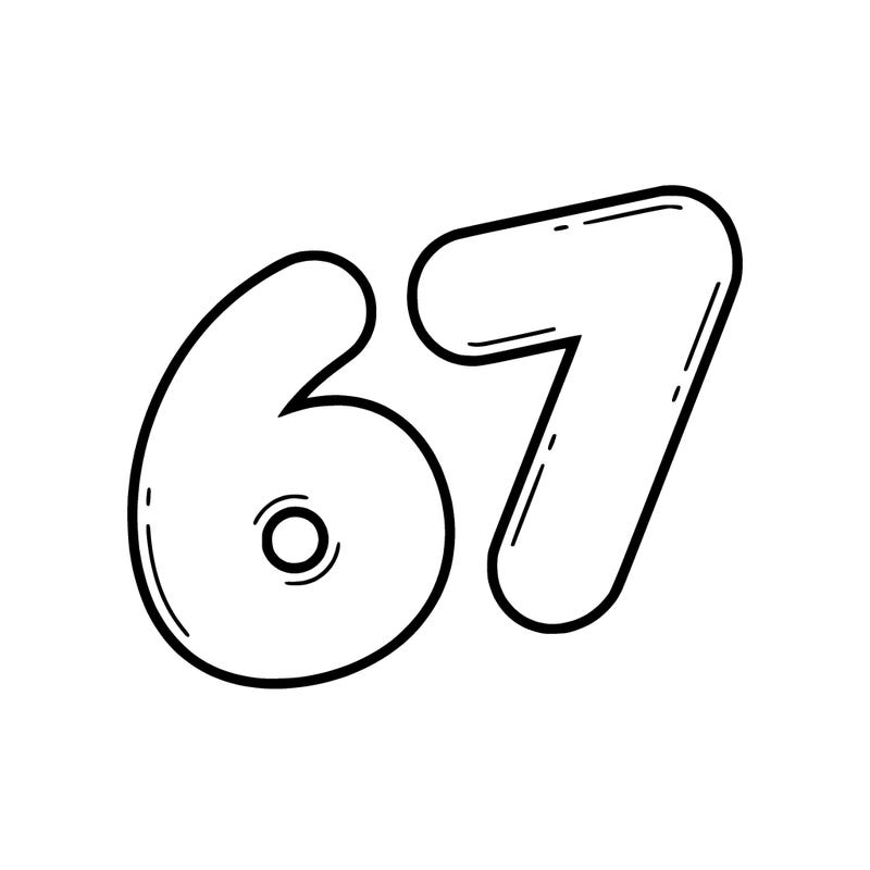 do a drawing of 67 in bubble letters