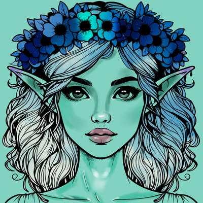 realistic female elf with flower crown