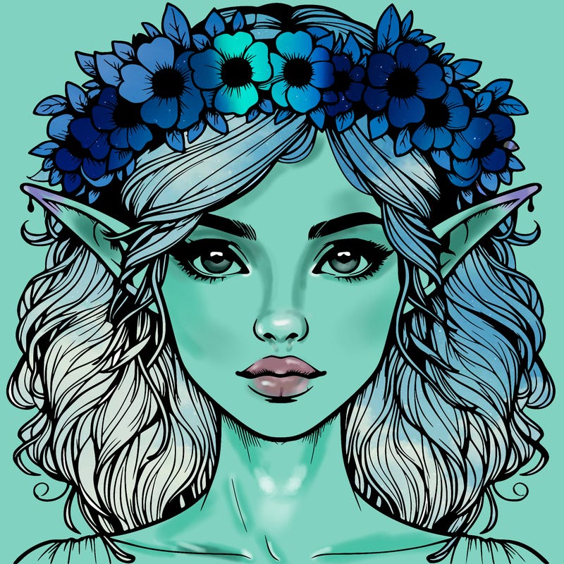 realistic female elf with flower crown