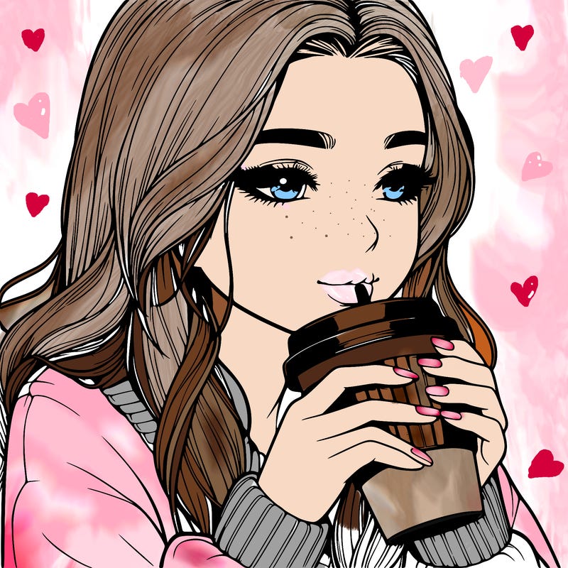 realistic girl drinking coffee