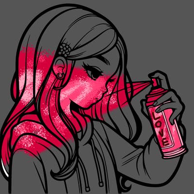 a realistic girl spray painting