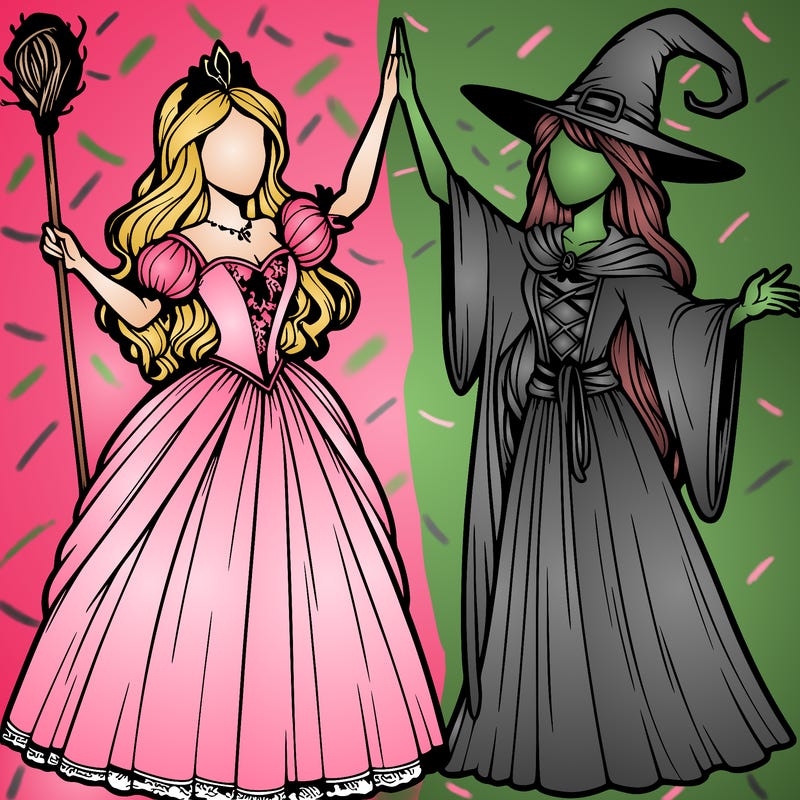 detailed realistic split of a princess and a witch