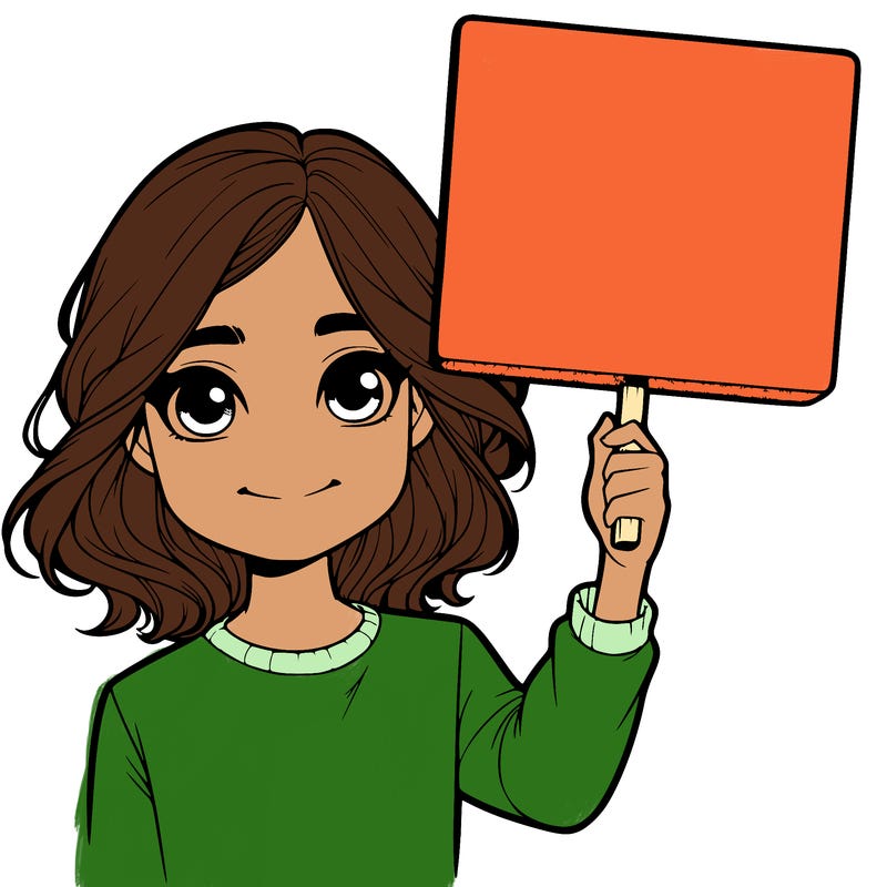 realistic girl holding up a sign