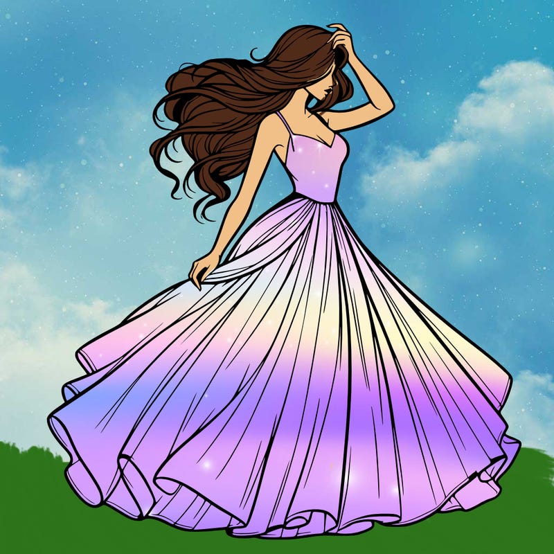 realistic woman with dress flowing in the wind