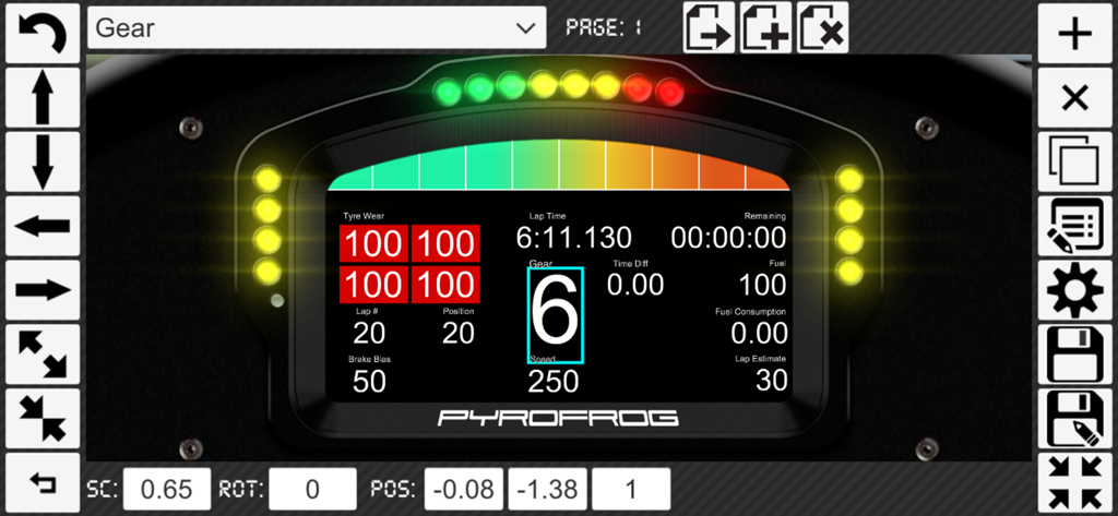DashPanel - Interfaz de la aplicación DashPanel mostrando el editor de personalización para un dashboard de simulación de carreras