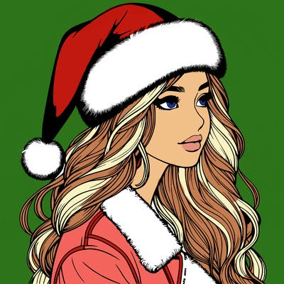 realistic girl in santa hat