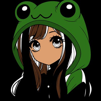 a pretty girl wearing a frog hoodie portrait with long hair