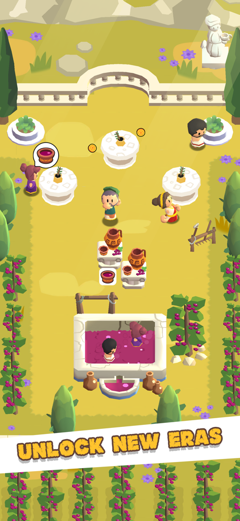 Idle Civilizations - Evolution - Gameplay screenshot of Idle Civilizations Evolution showing an ancient Greek era with the text Unlock New Eras.