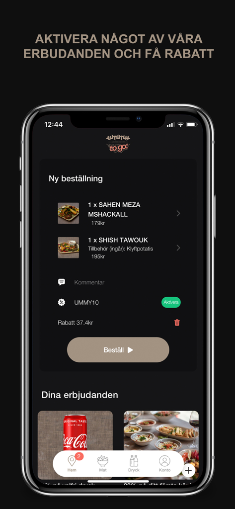Ummy - Ummy app checkout screen showing Lebanese food items and a discount code applied