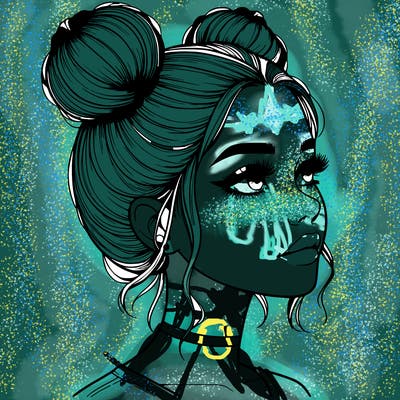 realistic girl with buns on the top of her head