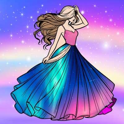 realistic woman with dress flowing in the wind