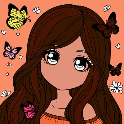 realistic girl with butterflies around her