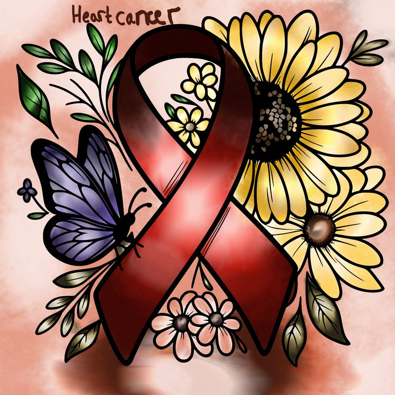 cancer awareness symbol with flowers and butterflies