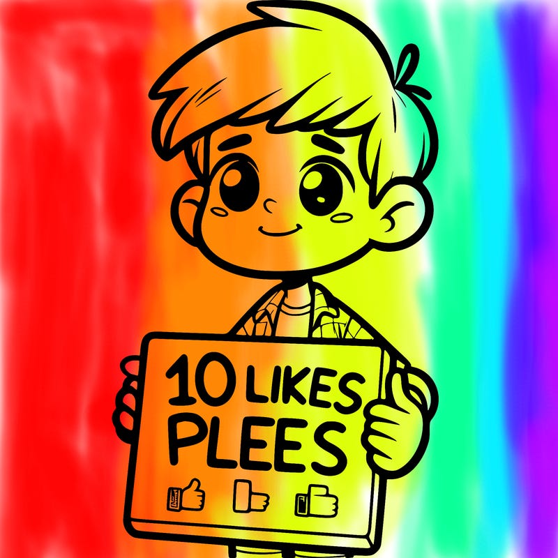 a boy thats holding a sighn that says 10 likes plees