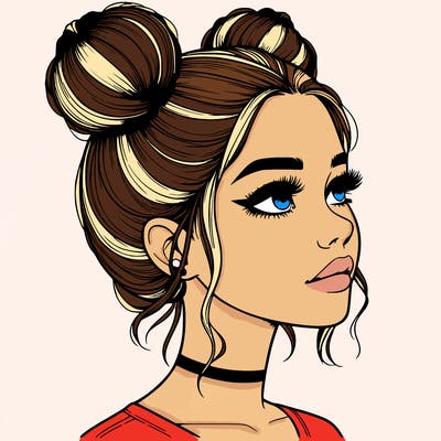 realistic girl with buns on the top of her head
