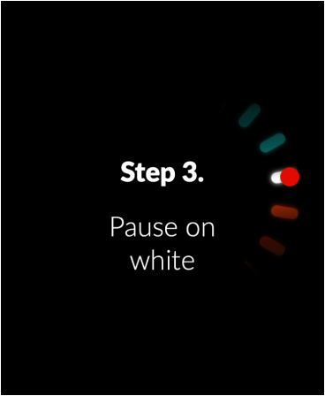Hertz. - An anxiety treatment. - Instruction for step three of a biofeedback breathing exercise in the Hertz anxiety treatment app.