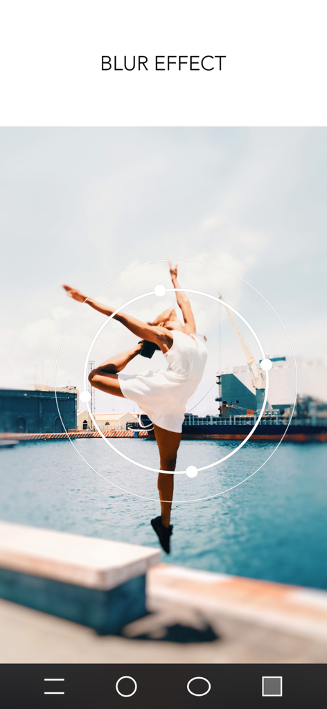 Applying a circular radial blur effect to a photo of a dancer in the PICSPLAY Classic app
