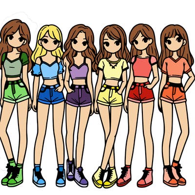 a group of girls wearing crop tops and shorts