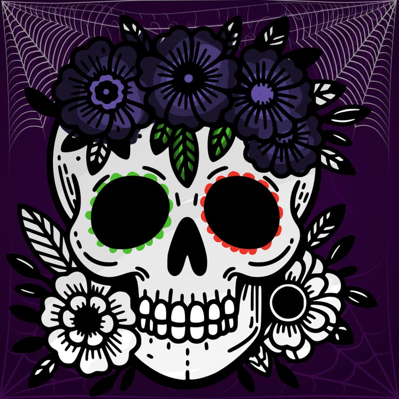 skull with flowers on it