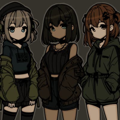 anime girls in streetwear outfits