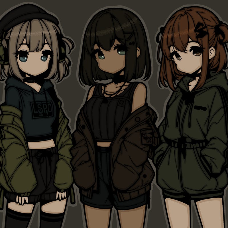 anime girls in streetwear outfits