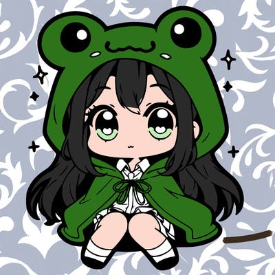 chibi girl with frog hoodie
