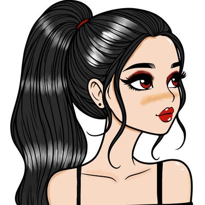 a beautiful and realistic girl with a high pony tail