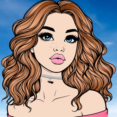 realistic girl with wavy hair and lips