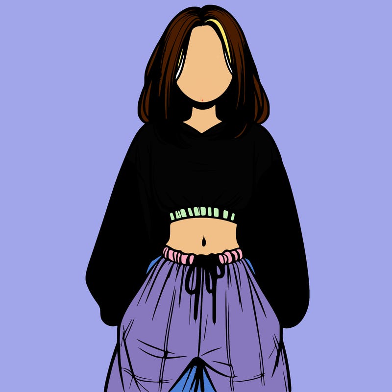 realistic girl faceless with baggy pants and a crop top