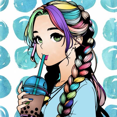 realistic girl with braided hair drinking boba