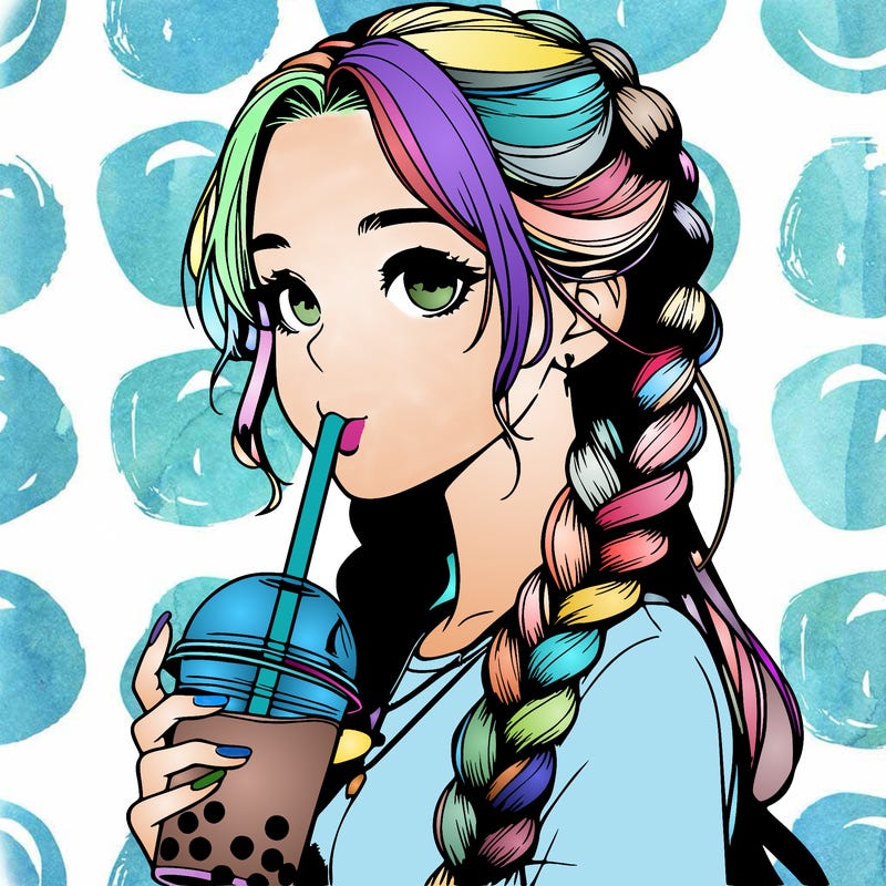 realistic girl with braided hair drinking boba