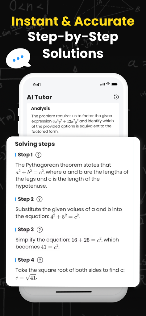 Uknow.AI: Homework&Math Solver - A smartphone screen displaying the Uknow.AI tutor interface with detailed step-by-step solutions for a geometry problem.