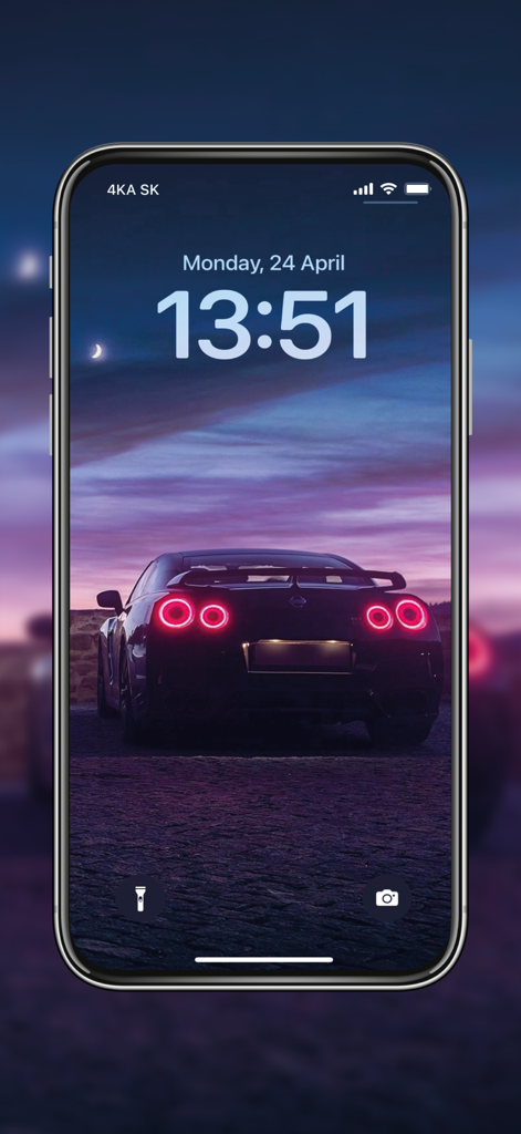 Car Wallpapers Background 4K - High quality sports car wallpaper with red glowing taillights at dusk on an iPhone lock screen