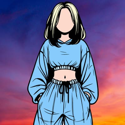realistic girl faceless with baggy pants and a crop top