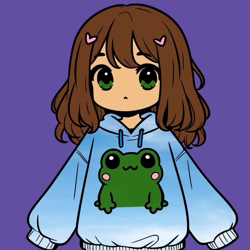 girl wearing frogging sweatshirt