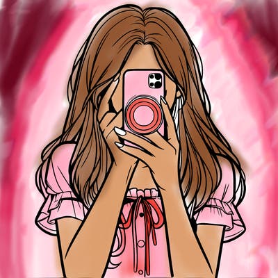 a realistic girl holding her phone taking pictures