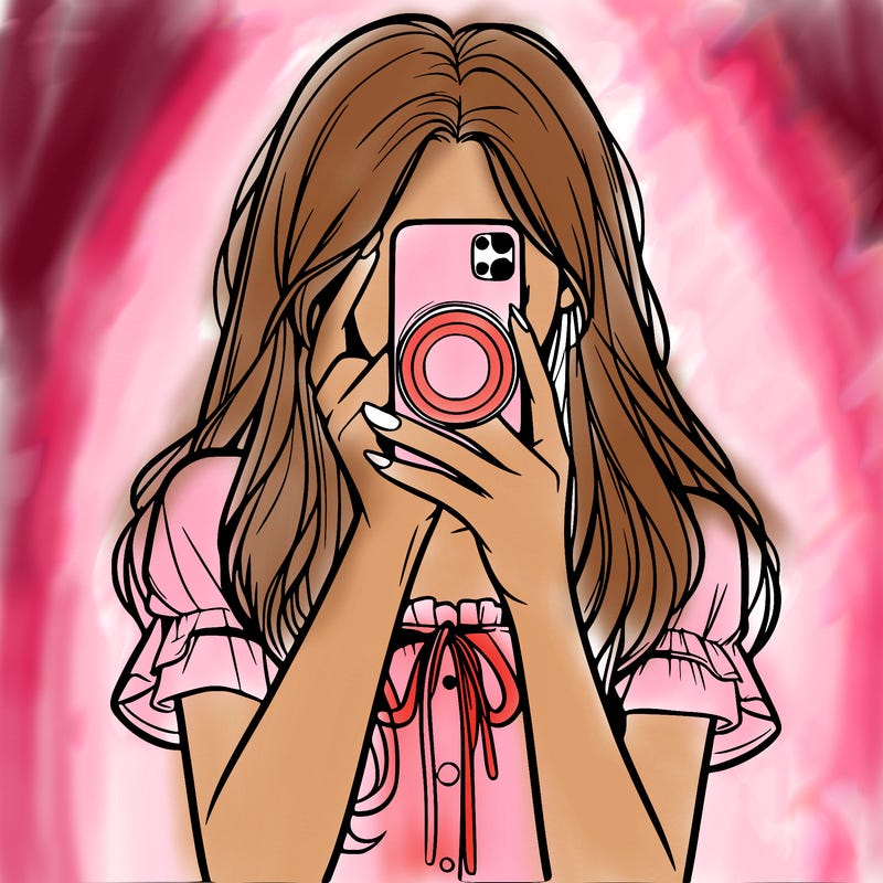 a realistic girl holding her phone taking pictures