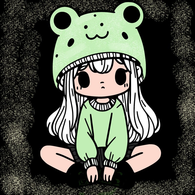 a girl wearing a frog hat and some frog socks