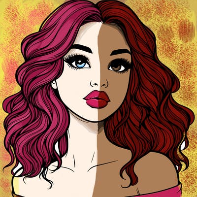 realistic girl with wavy hair and lips