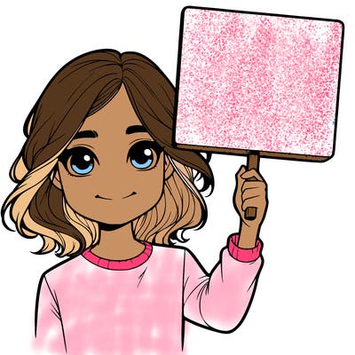 realistic girl holding up a sign