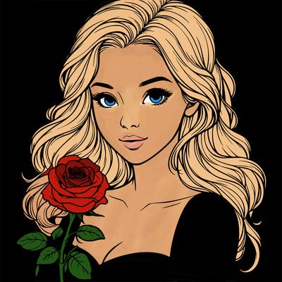 realistic women with rose in hand